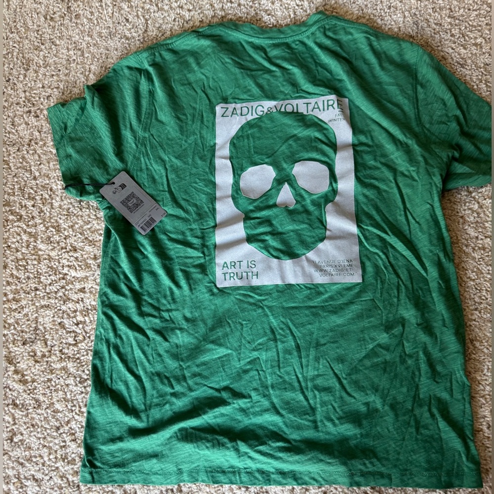 Zadig & Voltaire Green Short Sleeve Tee with Skull Design